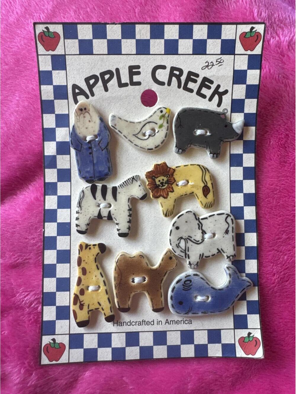Apple Creek Handcrafted Ceramic Animal Buttons 9pc NOS on Card Safari Zoo